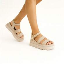 Sandalias beige con plataforma blanca - Beis - Ver 1