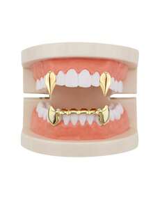 3pcs Hollow Copper Inlaid Combination Tooth Jewelry Set, Personalized Hiphop Vertical Stripe Side Tooth Decor, Suitable For Men And Women Daily Wear