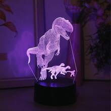1pc 3D Dinosaur Pattern Night Light - USB Powered With Touch Sensor Control RGB 7-Color Changing, Perfect Small Gift For Family And Creative Home Decor - Multi-color light - View 3