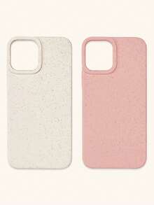 2pcs Wheat Straw Phone Cases, Minimalist Solid Color Phone Cases, Pink & White Phone Cases, Compatible With IPhone & Galaxy, 16, 16 Pro Max, 16 Pro, 16 Plus - Multicolor - View 5
