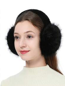 FADZOYLE 1pc Black Winter Earmuffs Foldable Fluffy Fleece Ear Warmers Women Cute Ear Covers Adjustable Headband With Fuzzy Thermal Lined Furry Winter Earmuffs White Ear Muffs