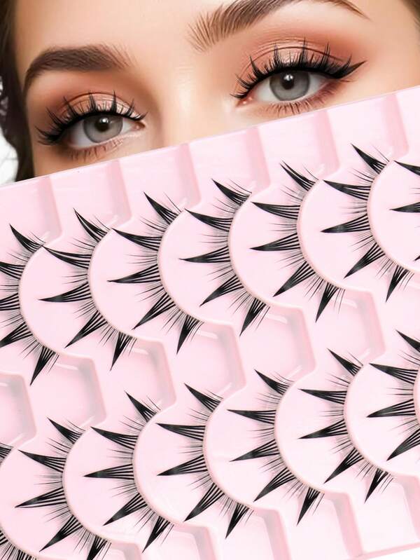 10 paia di ciglia finte da manga nuove, makeup per cosplay, ciglia incrociate, stelo trasparente, ciglia da manga anime fatte a mano