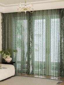 1 rèm cửa lưới họa tiết hình học ren hoa màu xanh lá cây, rèm cửa che nắng nhẹ, sang trọng, viền tua rua, có lỗ khoen, thích hợp cho phòng khách và phòng ngủ, giảm tiếng ồn và chống tia UV, rèm cửa che nắng trang trí Giáng sinh (Trọng lượng vải 130g) - Nhiều màu - Xem 10