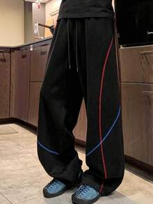 男士时尚百搭条纹运动裤 - 黑色 - 查看 2