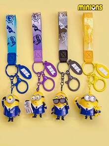 1pc Minions Cartoon Keychain Pendant, Fashionable Metal Hanging Decoration Suitable For Keys, School Stationery, Bags And Other Hanging Accessories
