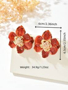 1 对优雅花卉耳环，复古山茶花耳环，轻盈奢华美学耳环，适合女性、海滩度假和日常佩戴 - 紅色 - 查看 5