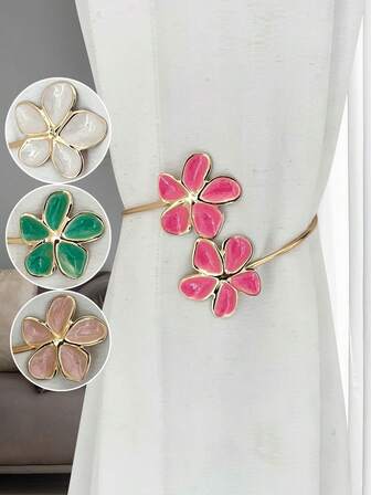 4 ganchos de cortina de aleación con flores de 4 colores, sujetadores de cortina de aleación esmaltada, decoración de ventana sencilla, pinzas de cortina, topes de cortina, sujetadores de cortina, adecuados para dormitorio, sala de estar, comedor