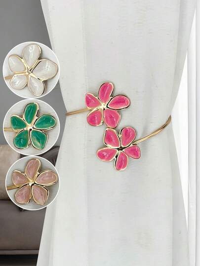 四色花卉合金窗帘钩，搪瓷合金窗帘系带，简约窗饰，窗帘夹，窗帘塞，窗帘系带，适用于卧室、客厅、餐厅