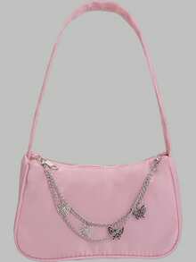 DareSee Túi đeo vai màu trơn thời trang, thích hợp cho lễ hội âm nhạc, phong cách Y2K, mùa tựu trường, quà tặng mùa thu đông. - Hồng - Xem 3