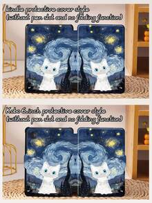 White Cat Tablet Case With Van Gogh Starry Sky Pattern, Compatible With IPad 9.7/10.2/10.5/10.9/12.9/Pro 11, 10th Generation, Compatible With Samsung Galaxy Tab S6 Lite 10.4-Inch, Compatible With Kindle Paperwhite 12th Gen 2024, Kindle (11th Generation) 2022 Release, Soft Fall Protection, Smart Stand/Auto Wake/Sleep