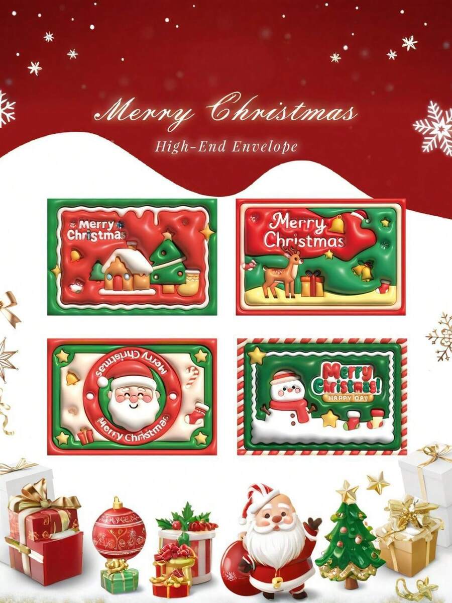 15 قطعة مجموعة، 3 أظرف + 6 أوراق رسائل + 6 ملصقات ختم، خياطة، ورق، مجموعة أظرف وأوراق رسائل عيد الميلاد، مناسبة لديكور عيد الميلاد، تحية مكتوبة باليد، هدايا عيد الميلاد، ديكور عيد الميلاد