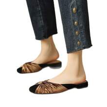 Mules de Punta Cerrada con Lazo de Moda para Mujeres 2025 Primavera Verano Nuevos Zapatos de Tacón Bajo Estilo Chic Perezoso - Plateado - Ver 6