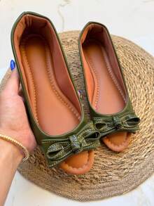 Women's Military Green Peep Toe Open Toe Pumps - 軍綠色 - 查看 1