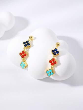 قرط أذن بتصميم أربع أوراق البرسيم الملون، موضة وعملي قطعة واحدة