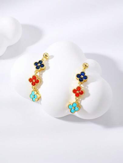 قرط أذن بتصميم أربع أوراق البرسيم الملون، موضة وعملي قطعة واحدة