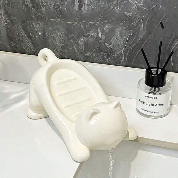1pc Cute Cartoon Cat Soap Box - Decorative Plastic Soap Drain Rack, Multifunctional Storage Rack - For Bathroom Countertops, Sinks And Countertops, Fun Bathroom Soap And Sponge Storage Rack, Decorative Soap Tray, Suitable For Shower, Travel, School Dormitory, Toiletries, Bathroom Accessories, Bathroom Storage Rack, Back To School Season Supplies, Home Living Supplies