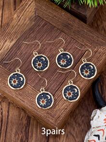 MONLOTTI 1 đôi bông tai nữ mặt trời mặt trăng sao cổ điển, trang sức Boho phương Tây, bông tai tròn vàng nhỏ đơn giản Đơn hàng của tôi đã mua gần đây - Vàng - Xem 7