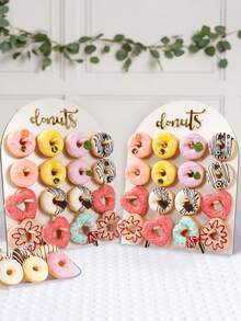1set 26*35cm/32*40cm Arched White Wooden Donut Stand, Dessert Holder, Party Donut Cake Holder Board Donut Wall Donut Display Board, Wedding Birthday Babe Shower Party Dining Room Table Decorations, Friend Gatherings Kitchen Cooking Stand, Party Decoration Supplies - White - View 6