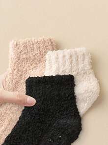 3 Pairs (Black + Beige + Coffee) Unisex Fluffy Warm Winter Socks, Suitable For Daily Wear, Comfortable And Warm - Multicolor - View 2