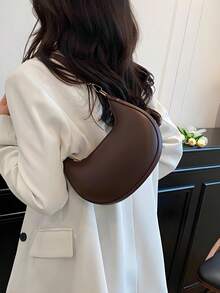 Coffee Brown Crescent Shaped PU Leather Shoulder Handbag, Simple & Stylish, Women, Autumn/Winter,Shoulder Bag, Moon Bag,Carteras Para Mujer,Tote Bags For Women,Totes Bags For Women,Clutch Purse,Purses And Bags,Hand Bags For Women,Handbags,Pink Purse,Wallet,Brown Purse,Bags For Women,Small Purse,Clutch Purse,Vintage,Work Bag - 彩色 - 查看 2