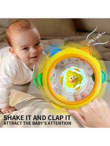 0-3岁儿童振动手鼓玩具：色彩鲜艳的青蛙和小鸡造型玩具，搭配黄色小鸭和小鸡图案的婴儿摇铃，是开学季、万圣节和圣诞节的理想礼物。 - 彩色 - 查看 5