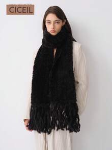 1 Peça Lenço Elegante e Casual de Poliéster Fleece de Cor Sólida, Adequado para Uso Diário no Outono/Inverno - Multicolorido - Visão 2