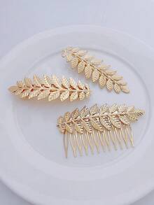 3pcs Leaf Decor Hair Clip For Everyday Styling Suitable For Campus Dating Vacation Daily Travel Boho Hair Combs Combs For Hair Side Comb, School Stuff, Wedding, Hair Accessories