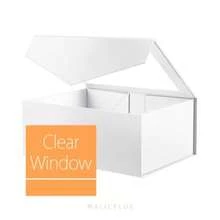 MALICPLUS 5 White Gift Boxes With Window 22.86x16.5x9.6 CM Clear Gift Boxes For Present Contains Ribbon Card Bridesmaid Proposal Boxes Gift Boxes With Magnetic Lid Glossy White