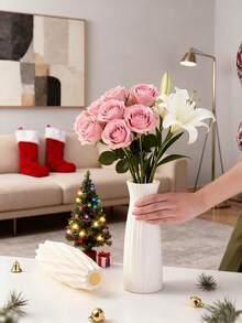 1pc Creative Plastic Vase, Living Room Coffee Table Tabletop Vase, Rose And Lily Flower Vase, Various Styles, Simple Vases, Fake Vases, Decorative Vases, Suitable For Home Decoration And Flower Storage,Christmas Decorative Vase, Christmas Tree Branch Storage Bottle Room Decor Glass Vase
