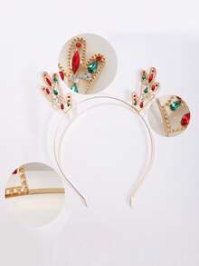 1pc Children's Deer Antler Headband Christmas Hair Accessory Headband Metal Diamond Studded Headband Holiday Party Fine Headband, Suitable For 14-16 Year Old Children To Use With Christmas