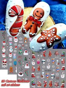 Christmas Santa Claus Nail Stickers 5D Self-Adhesive Snowman Candy Cane Elk Tree Flower Design Nail Art Supplies Winter Xmas Nail Sticker Nail Art For Women Girls DIY Decorations Decor