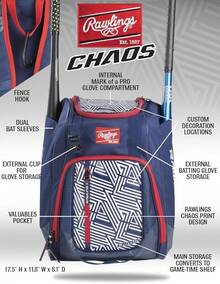 Rawlings |   Serie CHAOS Mochila |   Juventud |   Béisbol y Softbol Fastpitch |   Varios colores - Rojo/Blanco/Azul - Ver 7