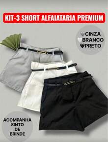 New 3-Piece Women's Tailored Shorts Kit With Belt - Gray-white-black - View 1