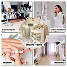 Multifunctional Cosmetic Storage Box, Semi-Open Large Capacity, With Drawers And Mirror, Suitable For Cosmetics And Skincare Essentials, Perfect For Bathroom Vanity, Office Desk And Dressing Table