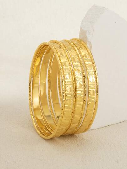 7pcs 3-9Y Kids Vintage Royal Style Carved Geometric Floral Pattern Chunky Diamond Stacked Bangle Bracelets