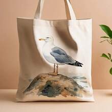 1 Piece Seagull Pattern Canvas Tote Bag - Reusable Shopping Bag, Durable Polyester Shoulder Bag, Fashionable Beach Travel Commuter Bag, Animal Lover Summer Gift, Women's Daily Multifunctional Accessory - White - View 5