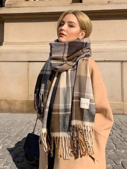 GXEA New Winter Plaid Scarf, Soft Fabric For Women, Tassel Shawl, Long Couple Scarf, Warm And Thick, Suitable As An Inexpensive Gift