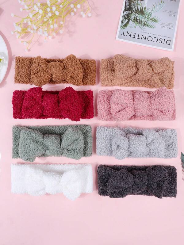 8 piezas Diademas gruesas de invierno de color caramelo, diademas anchas con lazo para niños, scrunchies de pelo lindos y festivos para niñas, accesorios de pelo para bebés, esenciales para la ducha