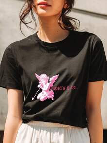 TESOSY Camiseta de manga corta negra con estampado de margarita y texto Quando non riesci a trovare il sole, sii il sole per uso diario y casual