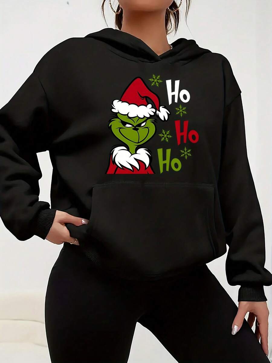 Sudadera Con Capucha Acolchada Y Cálida Para Mujer - Personajes De , Mezcla Suave De Poliéster, Bolsillo , Casual Todo El Tiempo Ideal Para Fiestas Navideñas O Uso Diario (Verde/Rojo, Varios Tamaños) – Conjunto Inspirado En Libros Icónicos - oscuro - Ver 1