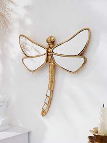 1pc Resin Gold Mirror Dragonfly Wall Decor, Insect Lover's Collection, Creative Insect Museum Hanging Decor For Home Party - Gold - View 5
