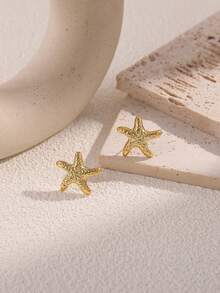 2/6/12 件时尚金属感夏日度假风海星、贝壳、海螺多元素耳环，女士时尚耳环，轻质 CCB 材质，适合日常佩戴 - 金色 - 查看 4