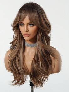 24 Inch Gradient Brown Long Curly Wig, Suitable For Daily Wear, Synthetic Heat-Resistant Material, Perfect For Daily And Party Occasions. - 漸層棕色 - 查看 4