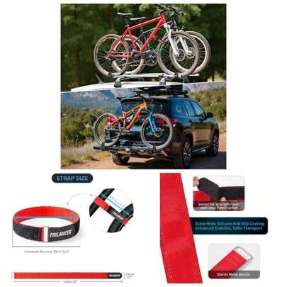 Bike Rack Straps With - Wide Silicone Anti - Slip Coating, 2 - Pack Adjustable Bike Wheel Stabilizer Strap With Hook And Loop Car And Wall Mount, Transportation And Storage 26''x1.5''