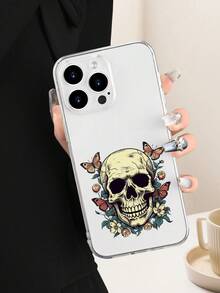 1PC Funda de teléfono con diseño de calavera y mariposas, estilo minimalista, protector contra caídas, carcasa transparente de alta transparencia, compatible con iPhone16/15/14/13/12/11/Pro/ProMax, compatible con Galaxy A34/A35/A54/A55,Galaxy S20/S21/S22/S23/S24 Ultra/Plus, compatible con Moto/Galaxy/Redmi/Honor/OPPO, agarre cómodo, regalo festivo para amigos, novia, novio, familia - transparente - Ver 3