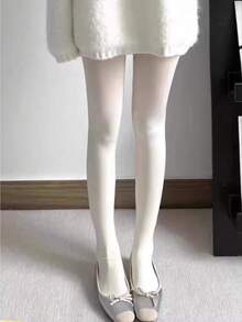 Women's Neon Lime Soft Opaque Tights For Autumn/Winter Street Style, Cozy