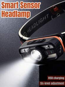 1pc Smart Sensor Headlamp, USB Rechargeable, Infrared Sensor With Pulsing Control, Bright LED Headlight With Red & White Dual Light Sources, 6 Brightness Levels. Essential For Outdoor Night Fishing And Running. - 1pc - View 4
