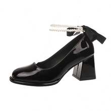 Geeyea A Pair Of Women's High Heels With Pearl Ankle Straps, Women's High Heels, A Variety Of Colors To Choose From, Thick Heel Design, The First Choice For Banquet Evening Dresses, Unique And Elegant High Heels - màu đen - Xem 6