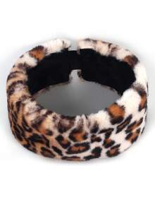 1pc Women's Leopard Print Casual Headband Scarf Set With Beret Hat, Warm & Versatile Faux Fur Cap, Autumn/Winter - Multicolor - View 14