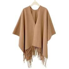 Women's Oversized Fringe Poncho Shawl Wrap Office Air-Conditioned Room Shawl Outer Wear Women's Four Seasons Cloak Travel Wear Cloak Airplane Blanket In Various Colors - Lạc đà - Xem 1